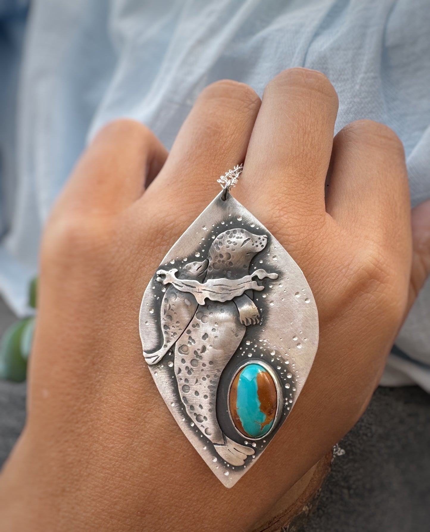 The Sea Lion Mama Necklace  - Ribbon Royston Turquoise