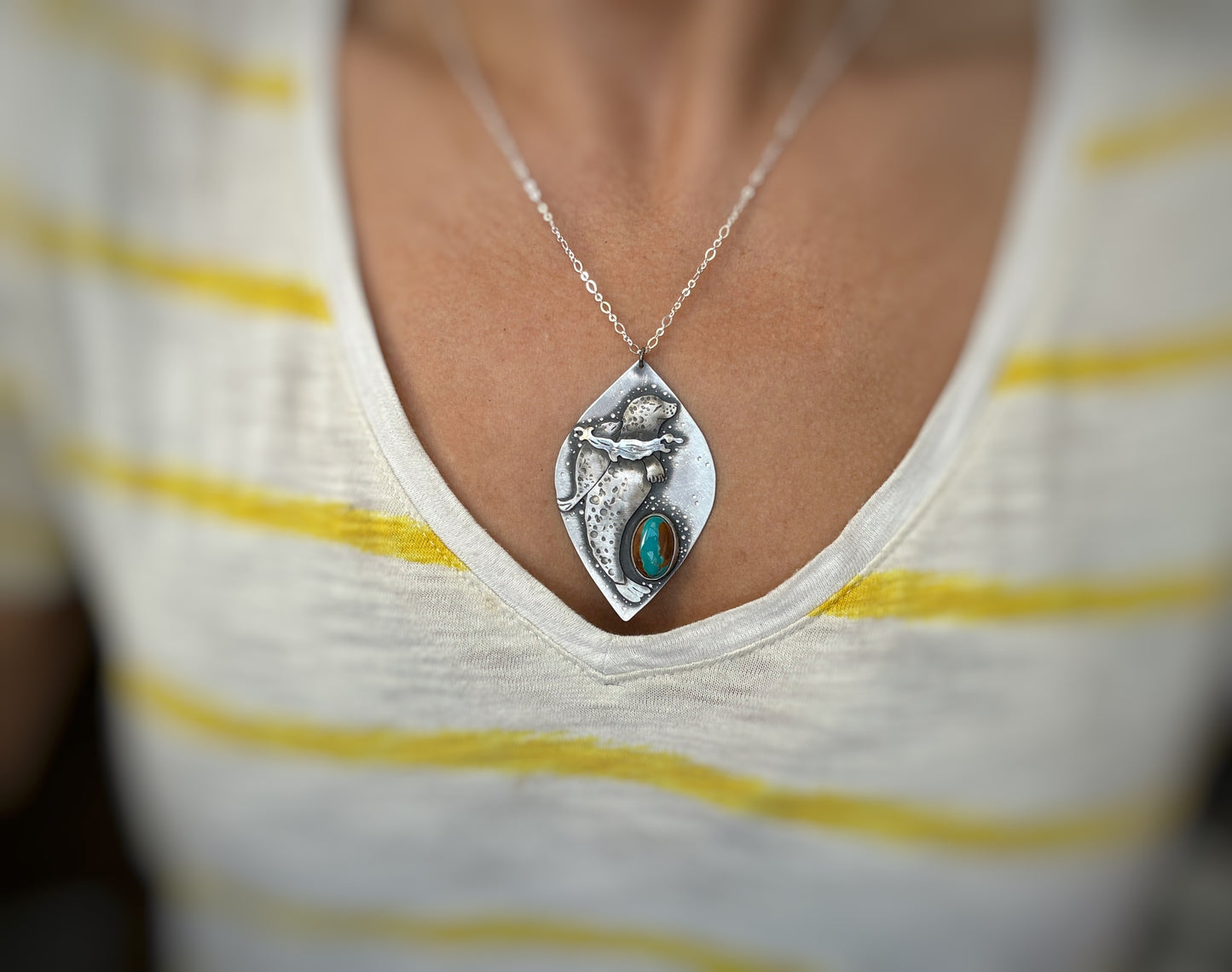 The Sea Lion Mama Necklace  - Ribbon Royston Turquoise