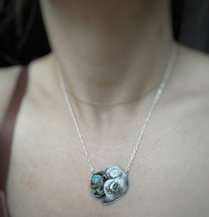The Sleeping Barn Owl Necklace - No.8 Turquoise