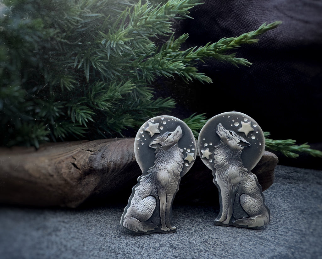 The Full Moon & Wolf Stud Earrings