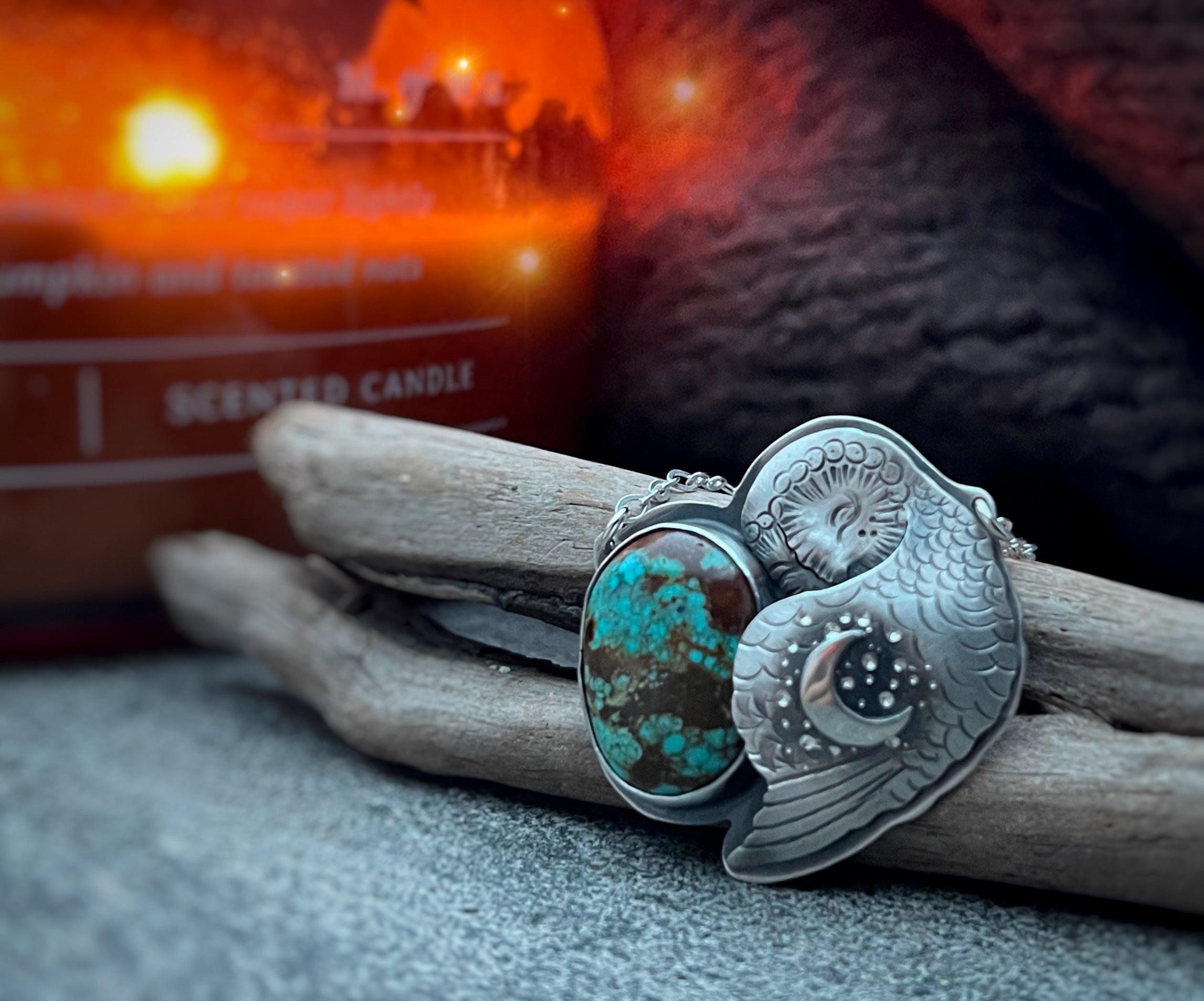 The Sleeping Barn Owl Necklace - No.8 Turquoise