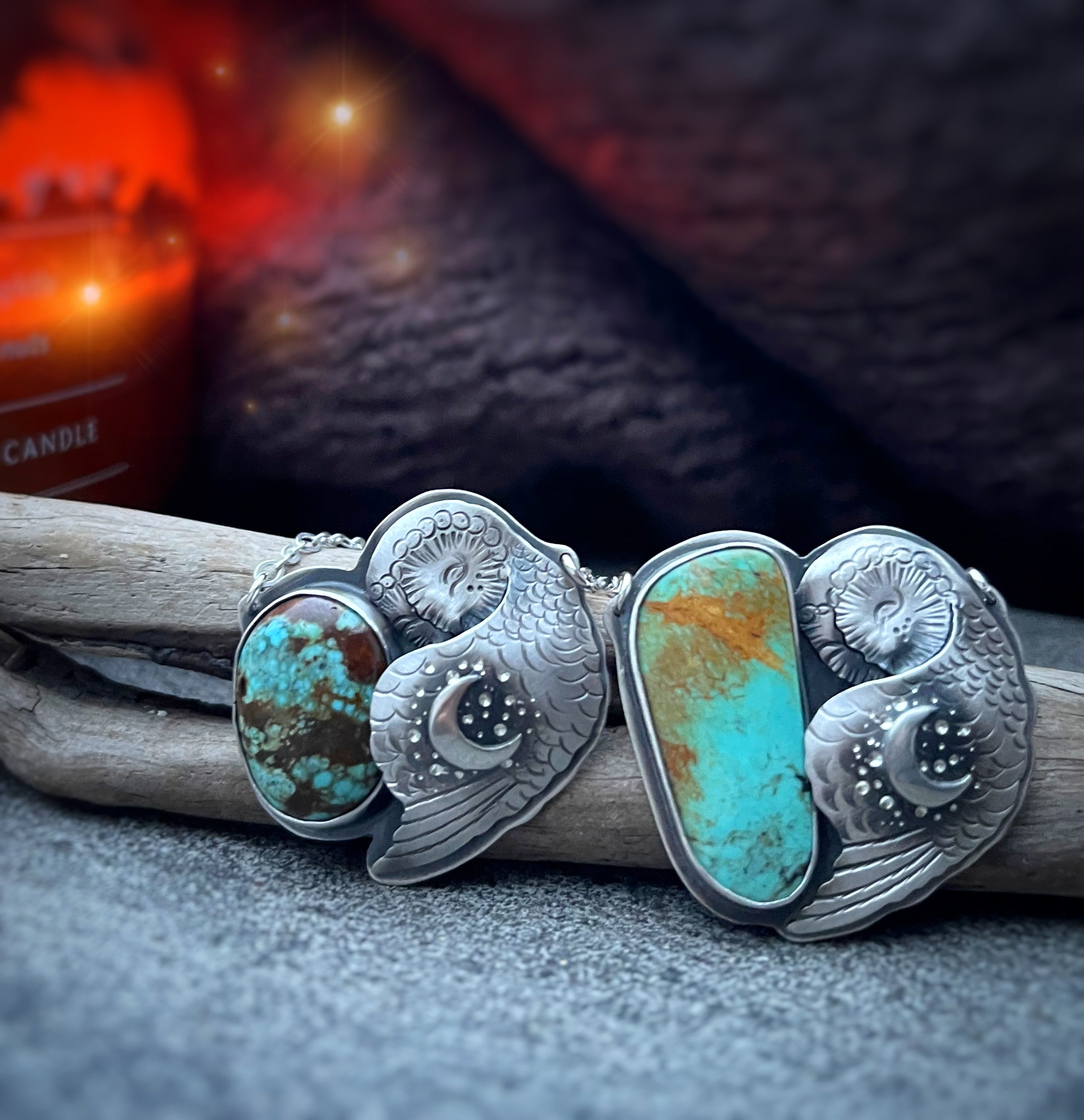 The Sleeping Barn Owl Necklace - King’s Manassa Turquoise