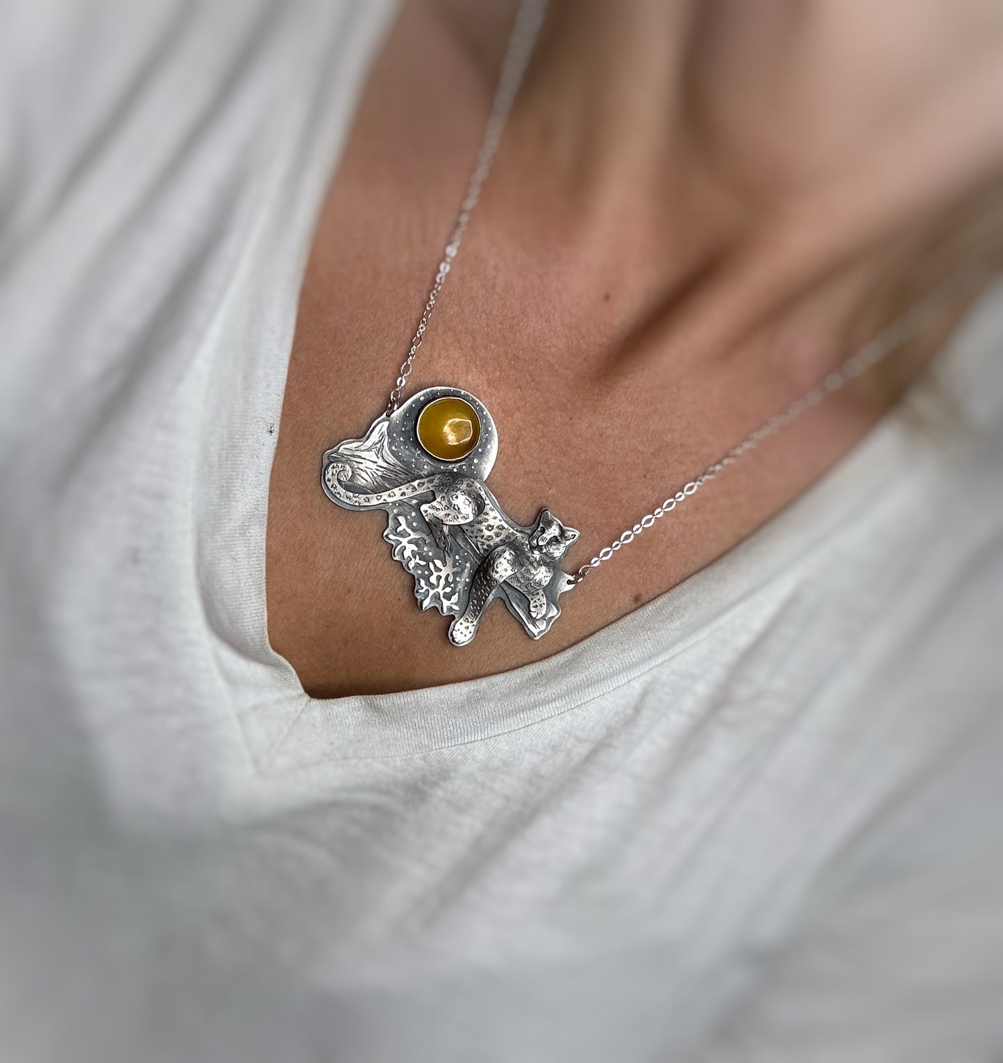 The Cheetah & Full Moon Necklace- Amber