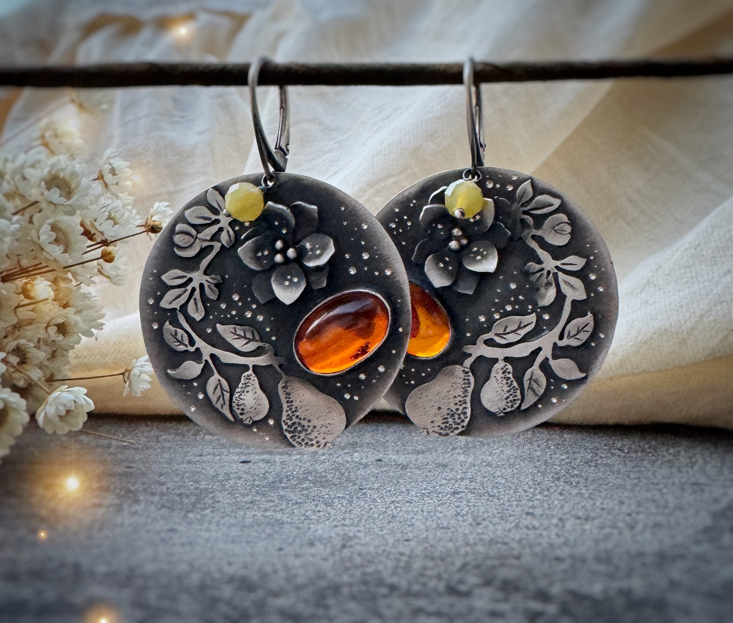 The Harvest Earrings - Baltic Amber & Opal