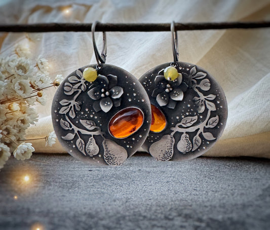 The Harvest Earrings - Baltic Amber & Opal
