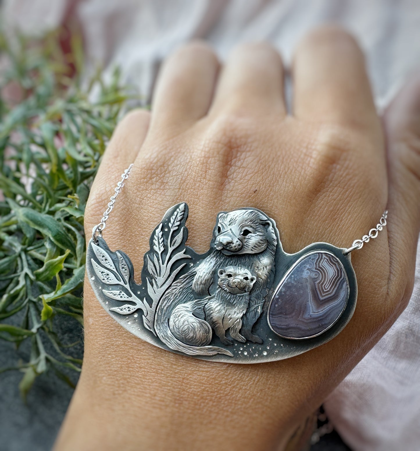 The Mama Otter Necklace - Botswana Agate