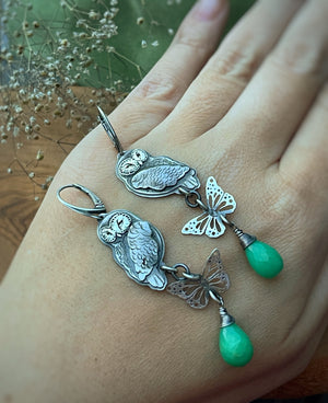 The Spring Owls Earrings - Chrysoprase