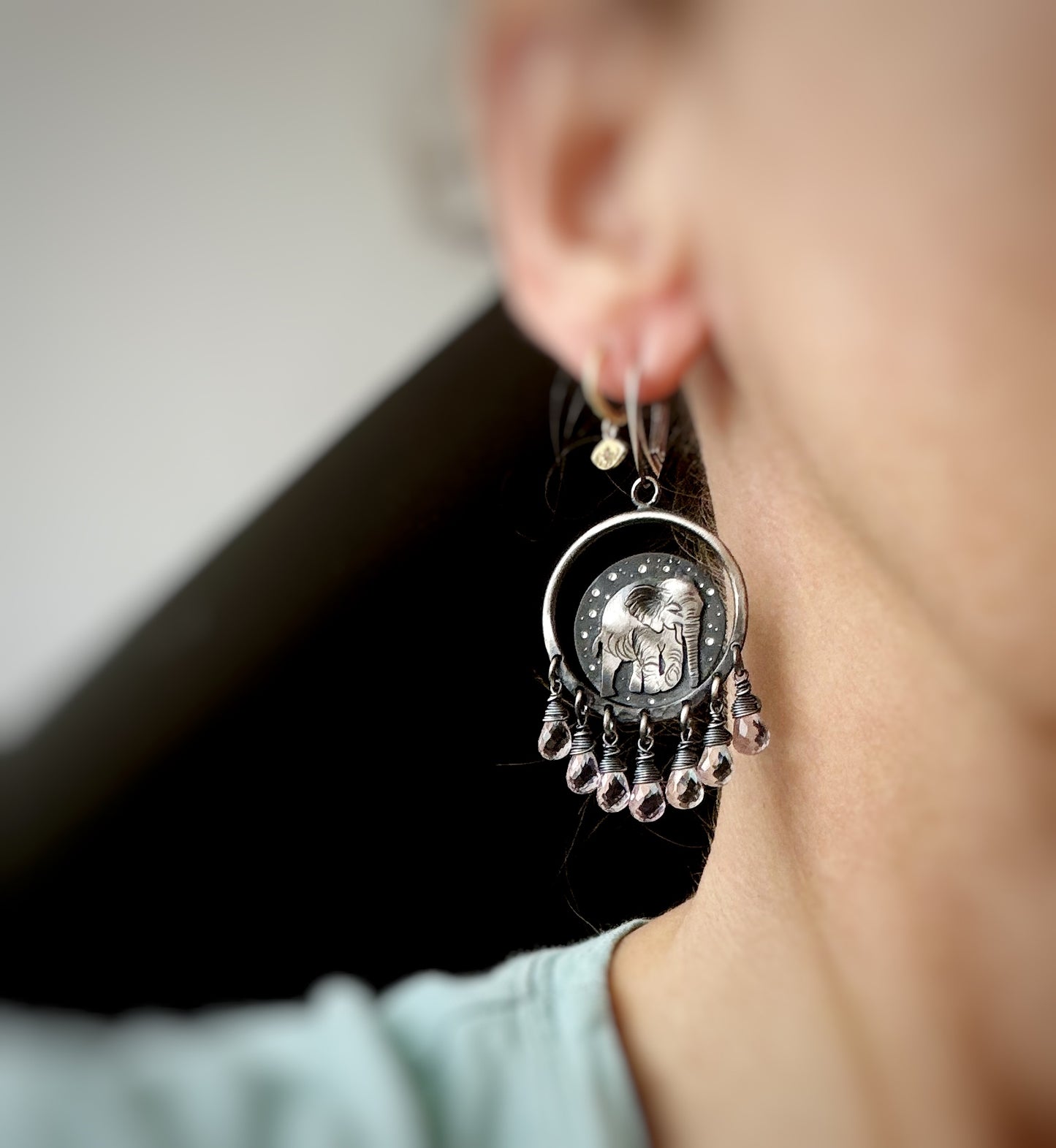The Elephant Chandelier Earrings - Pink Amethyst
