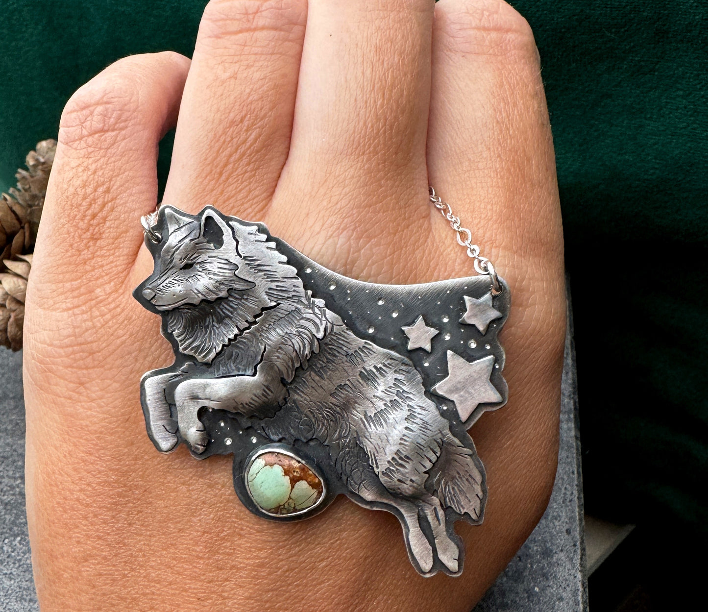 The Wolf Among The Stars Necklace - Royston Turquoise