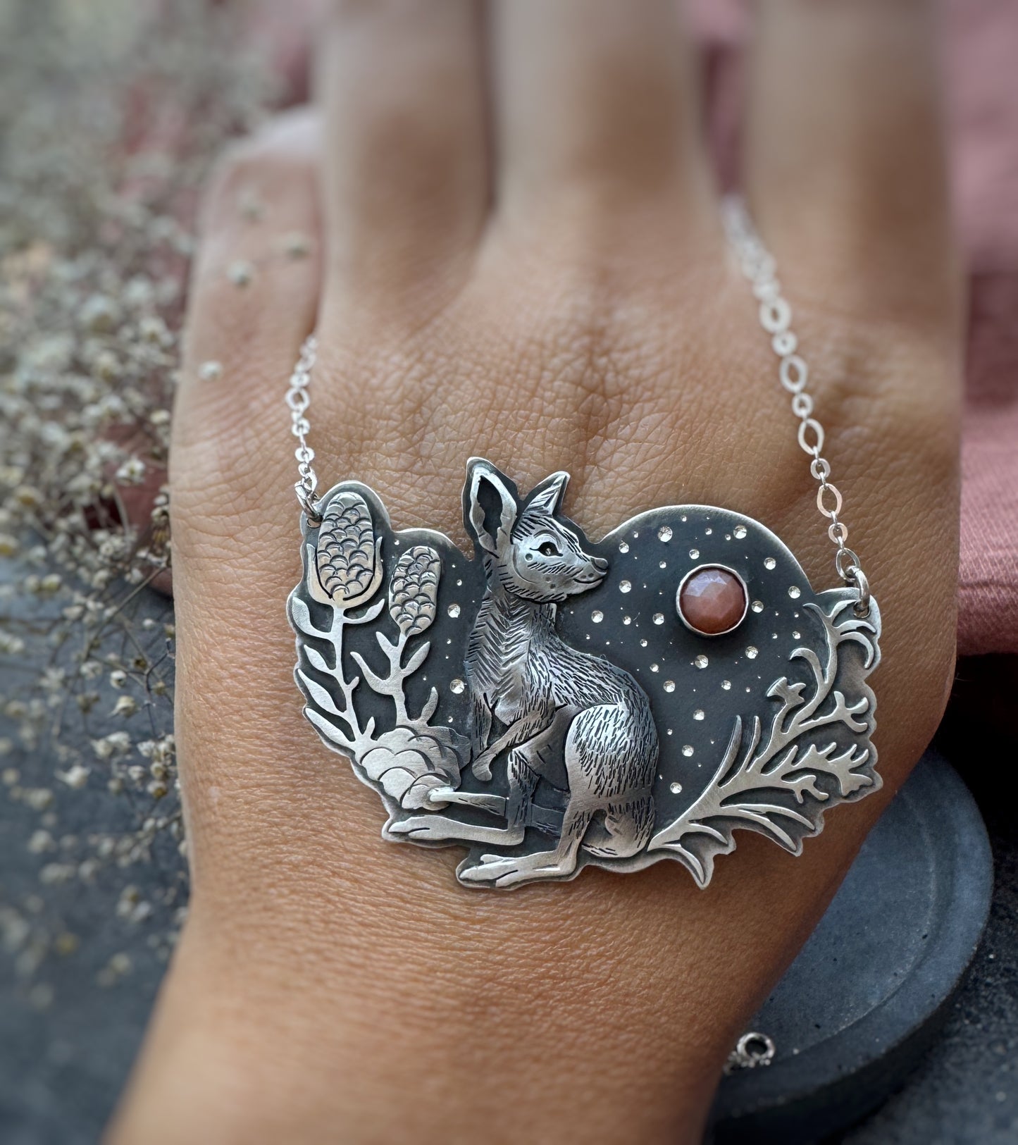 The Baby Kangaroo Necklace - Peach Moonstone