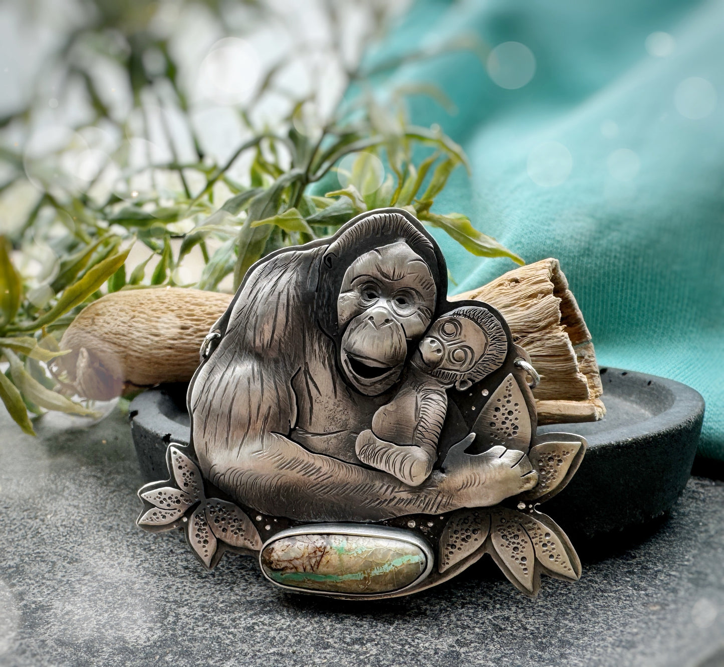 The Orangutan Mama’s Love - Royston Ribbon Turquoise