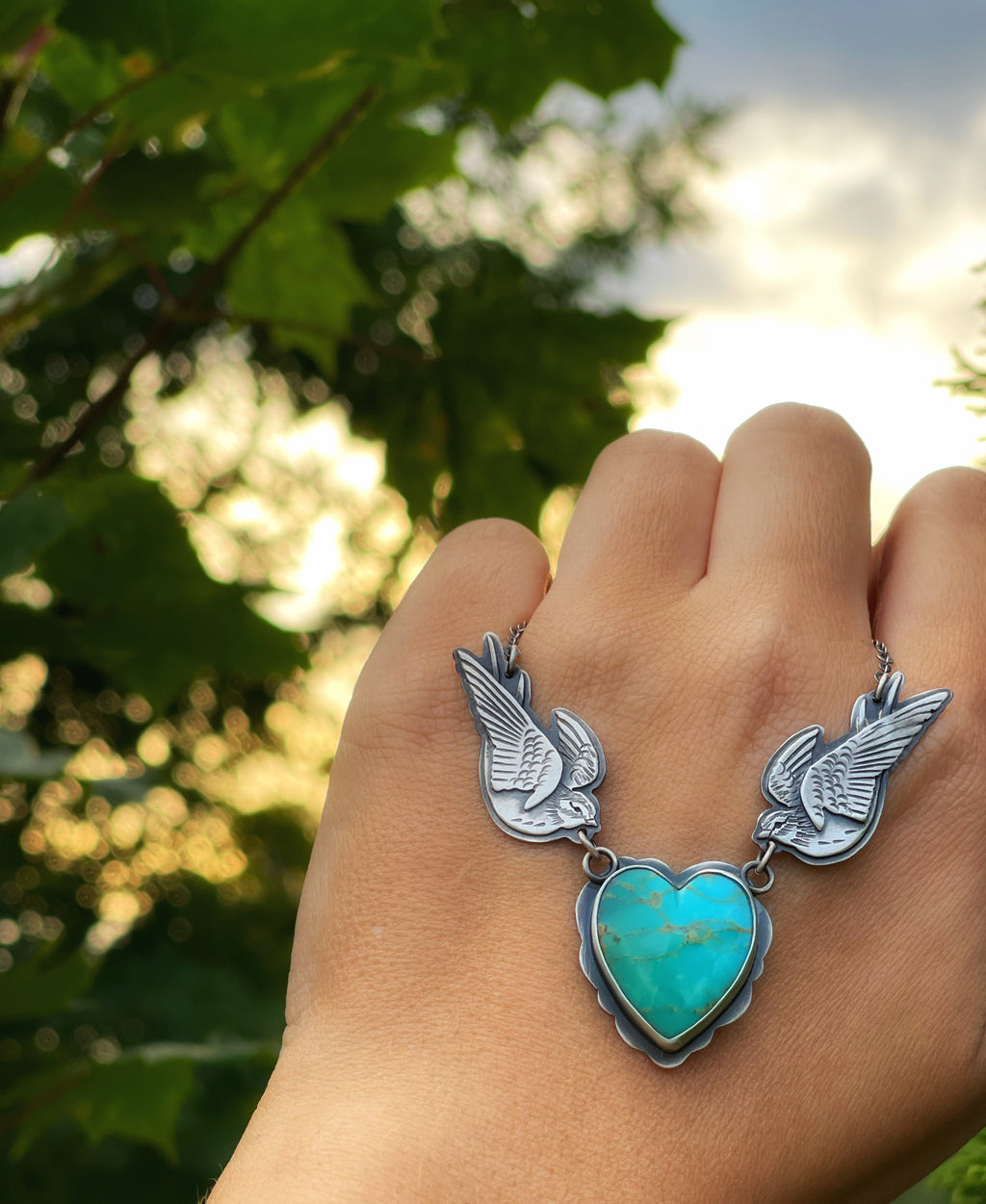 The Swallow & Turquoise Heart Necklace