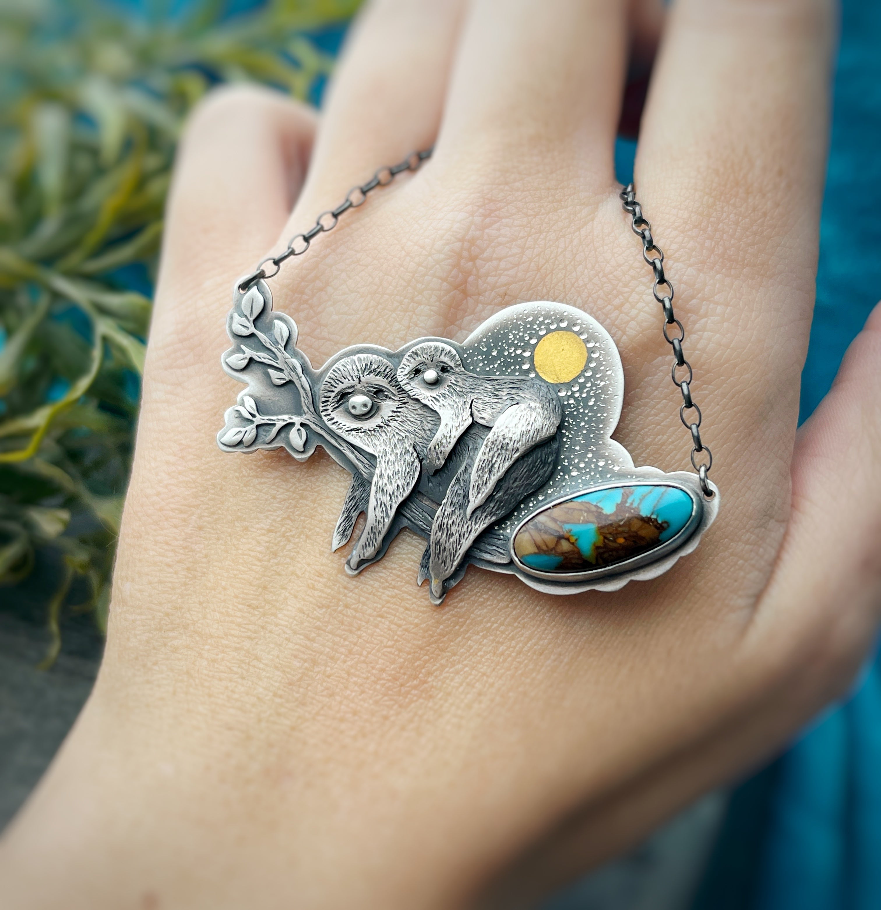 The Mama Sloth Necklace - Turquoise