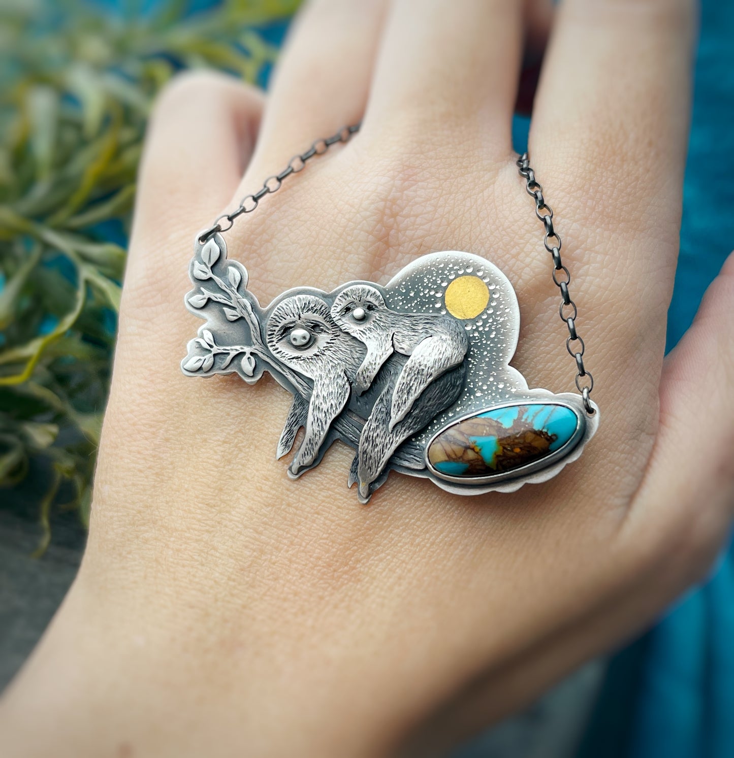 The Mama Sloth Necklace - Turquoise