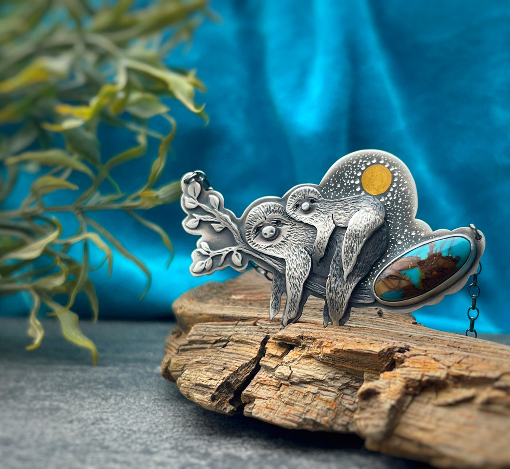 The Mama Sloth Necklace - Turquoise