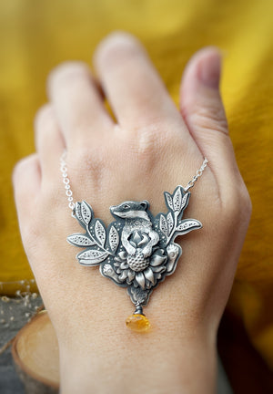 The Badger & Sunflower Necklace- Citrine