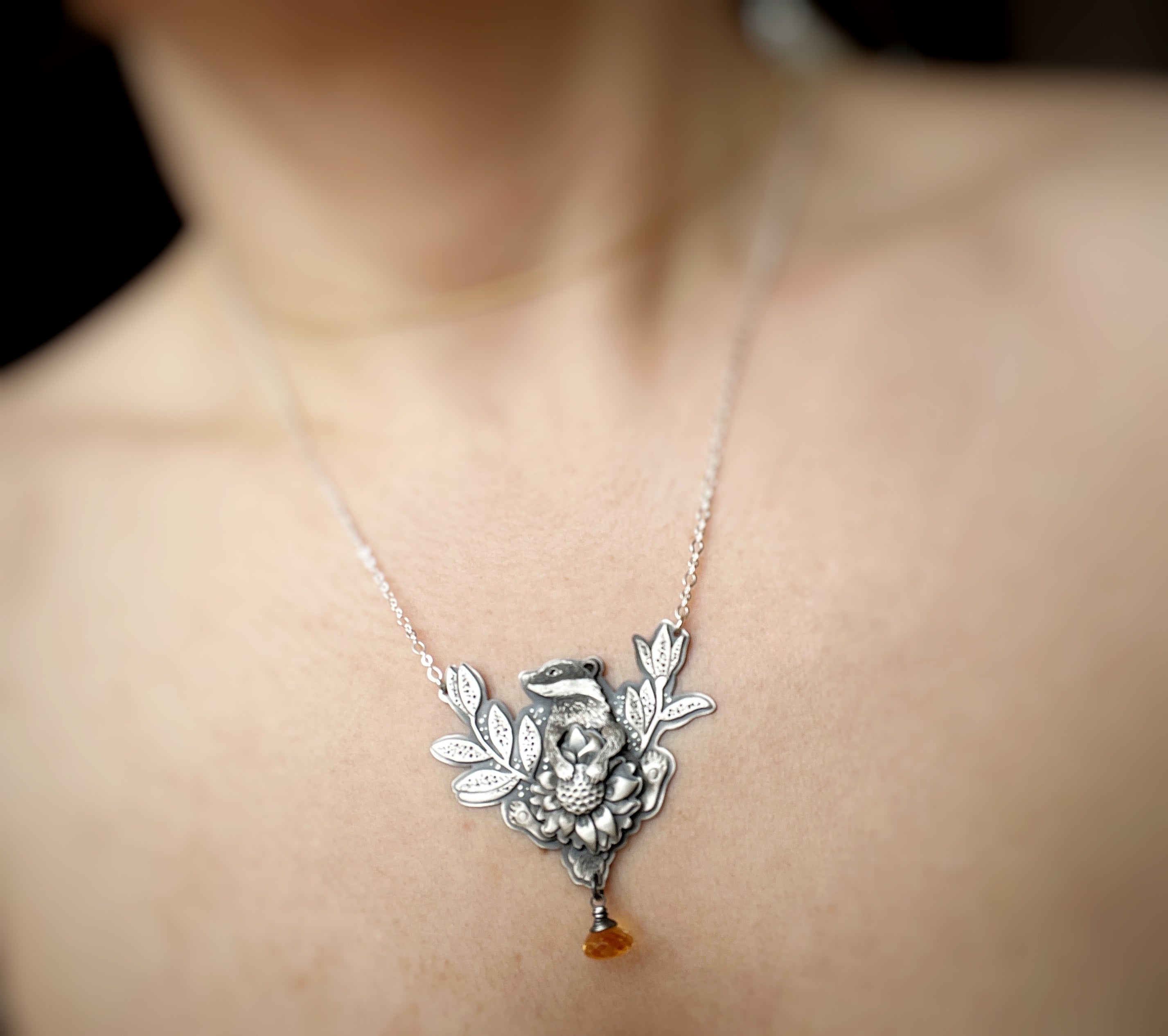 The Badger & Sunflower Necklace- Citrine