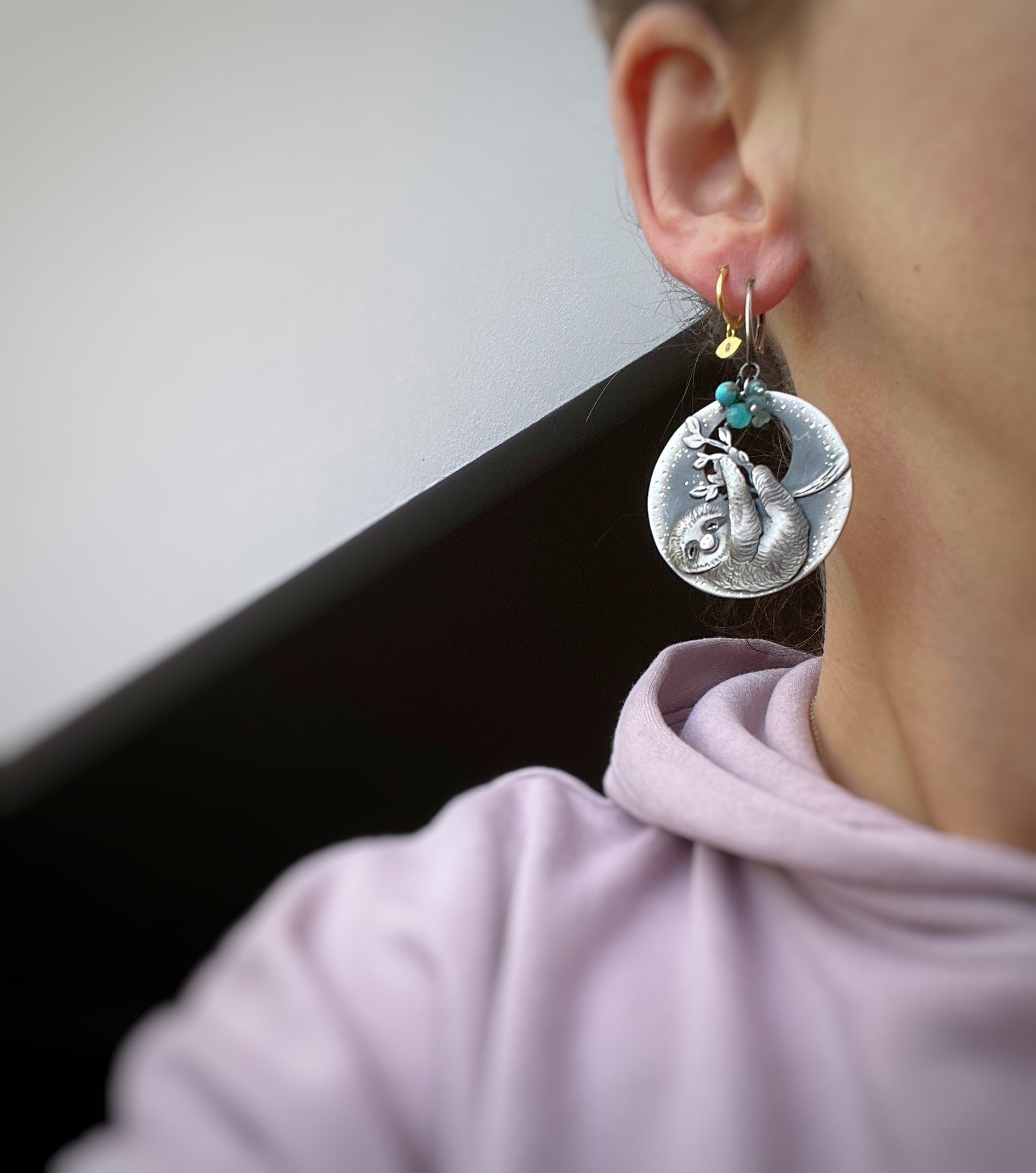 The Sloth Earrings - Turquoise, Amazonite & Apatite