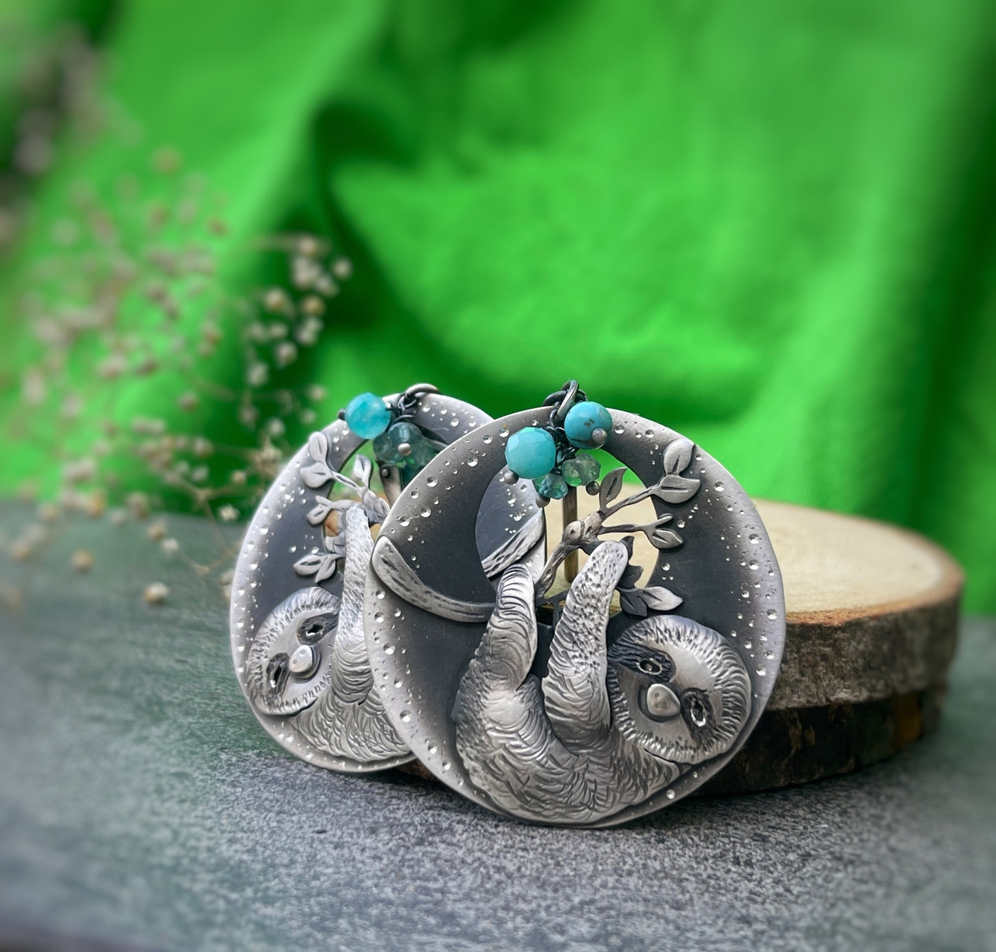The Sloth Earrings - Turquoise, Amazonite & Apatite