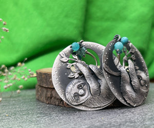 The Sloth Earrings - Turquoise, Amazonite & Apatite