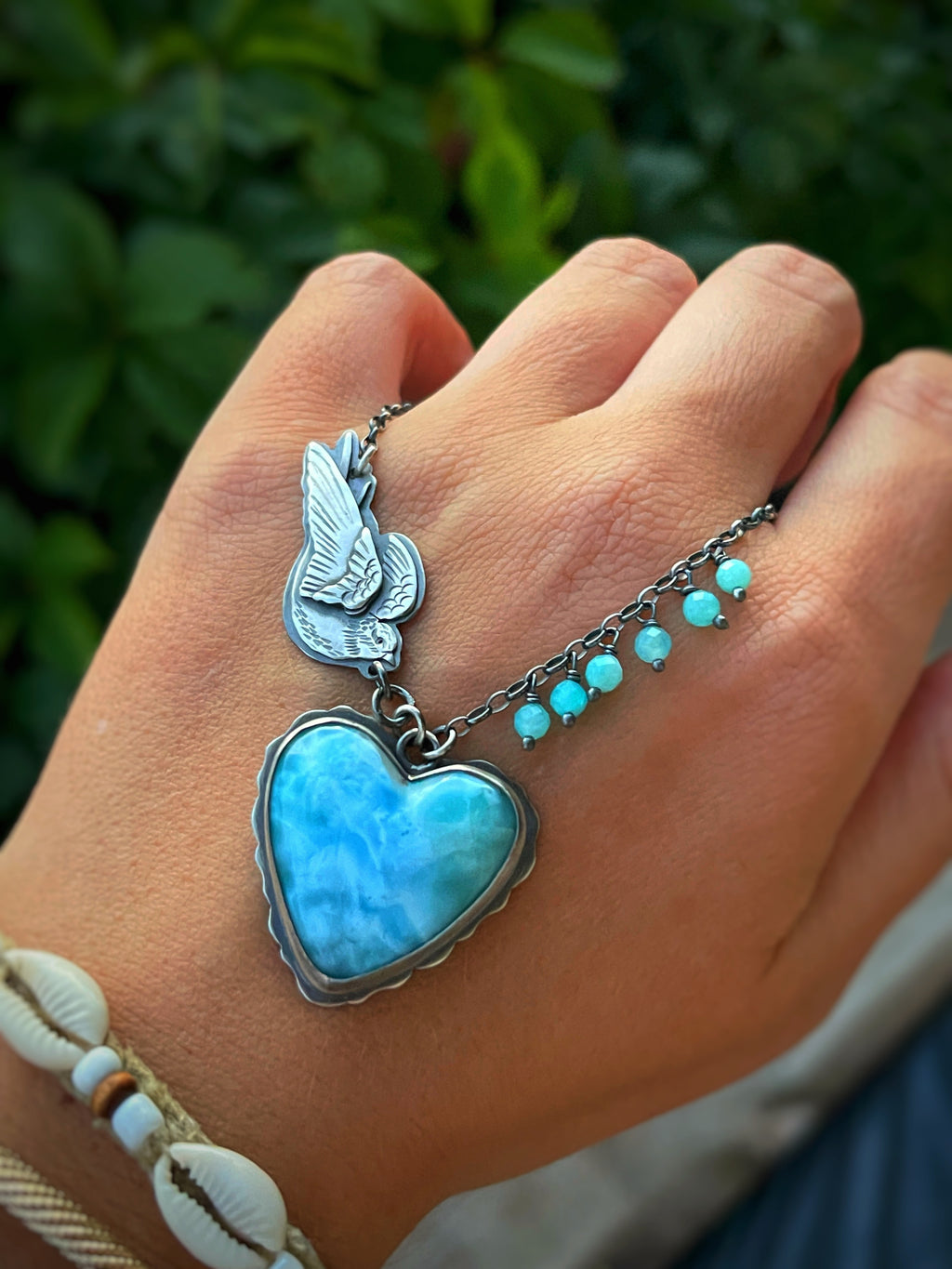 The Swallow & Larimar Heart Necklace
