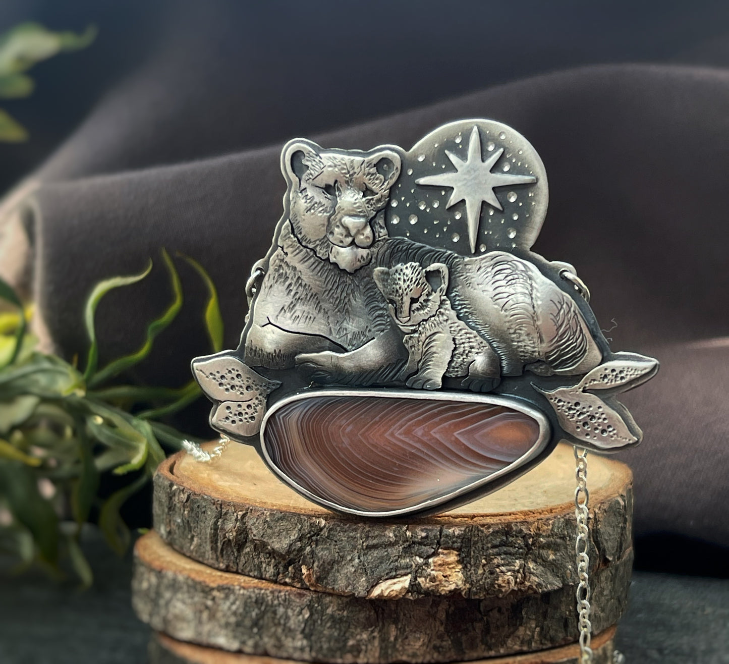 The Lioness & Her Cub Necklace- Botswana Agate