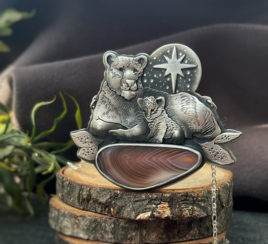 The Lioness & Her Cub Necklace- Botswana Agate