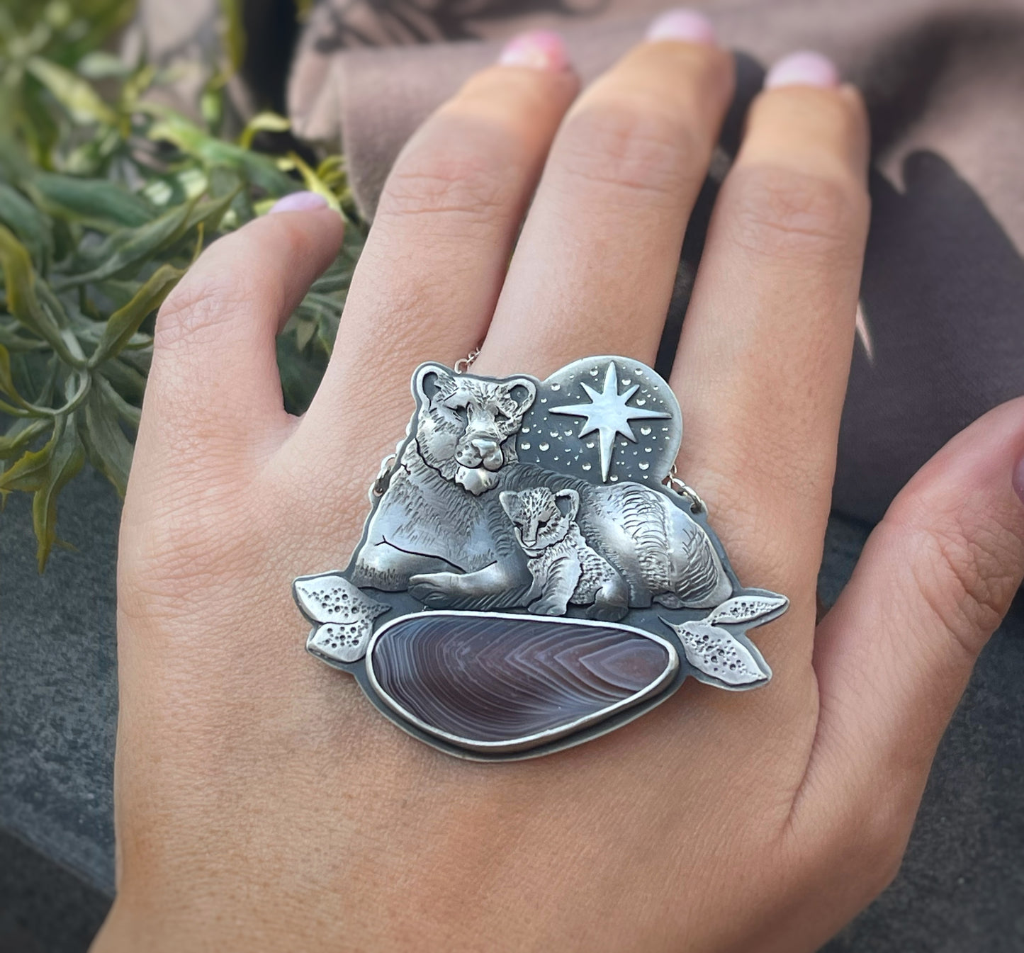 The Lioness & Her Cub Necklace- Botswana Agate