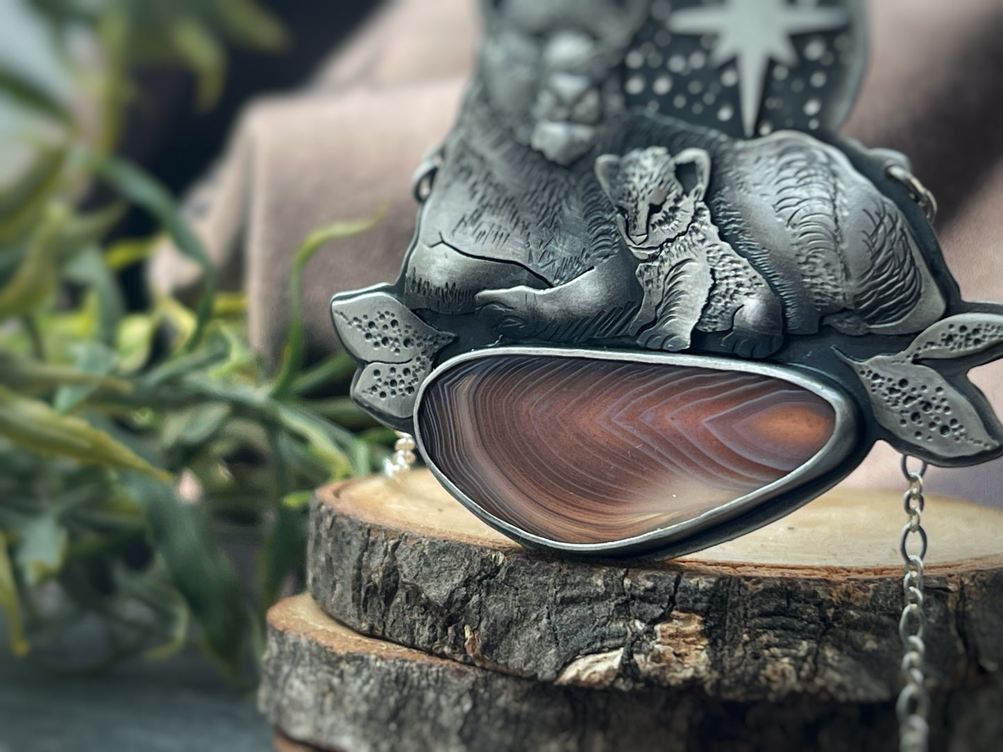 The Lioness & Her Cub Necklace- Botswana Agate