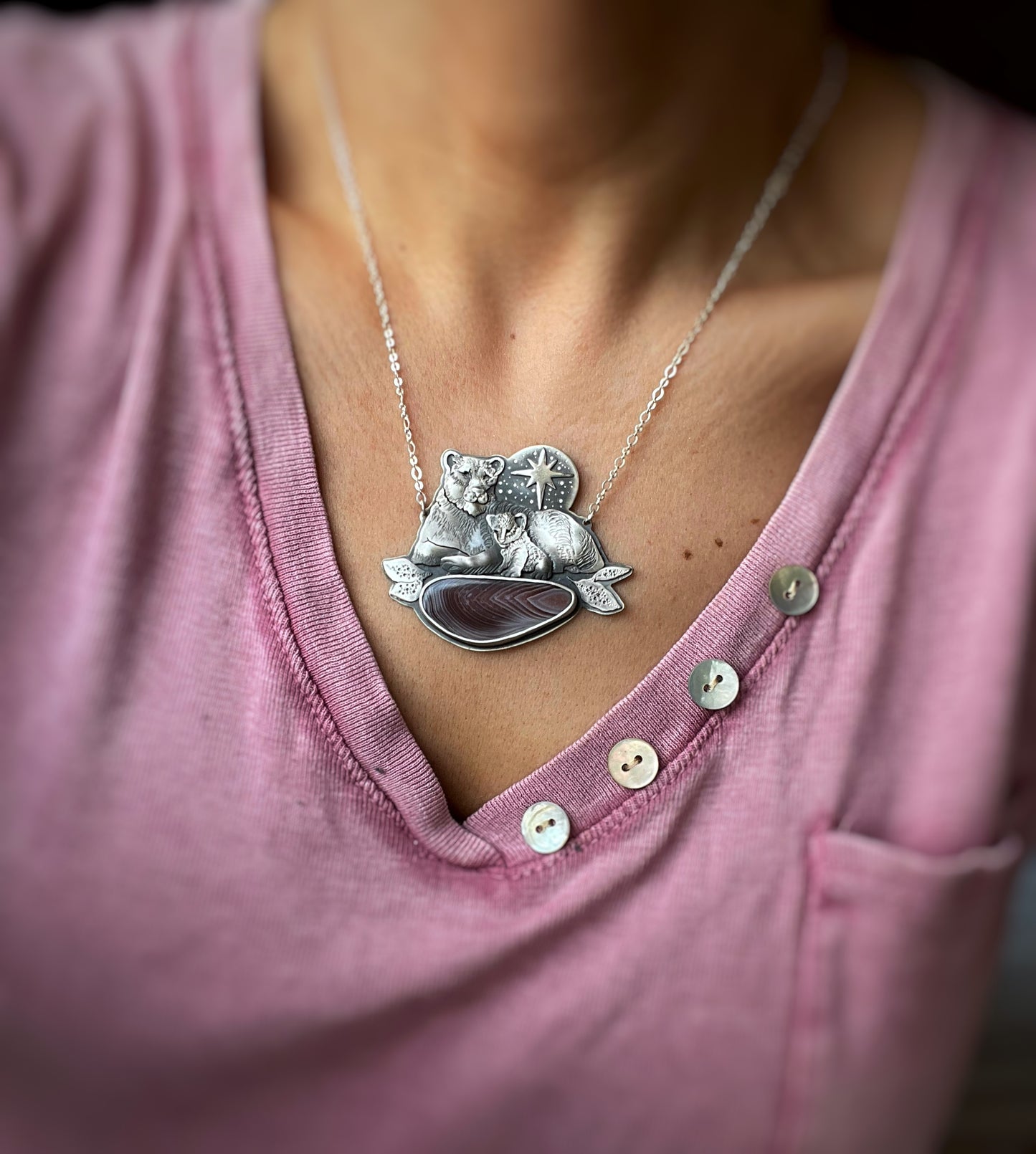 The Lioness & Her Cub Necklace- Botswana Agate