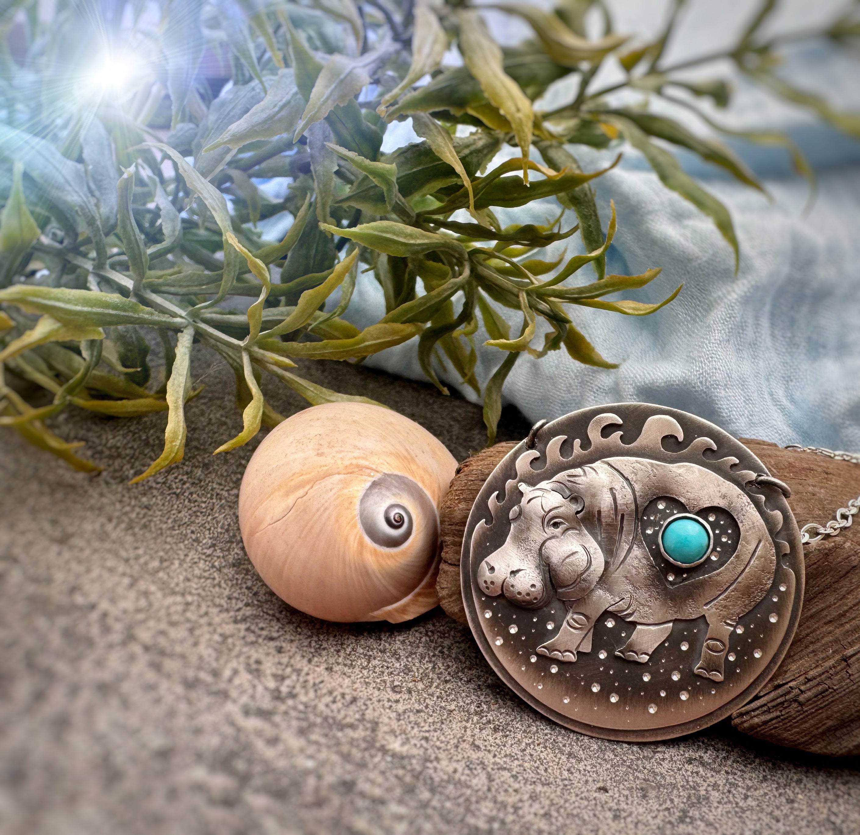 The Loving Hippo Necklace with Turquoise