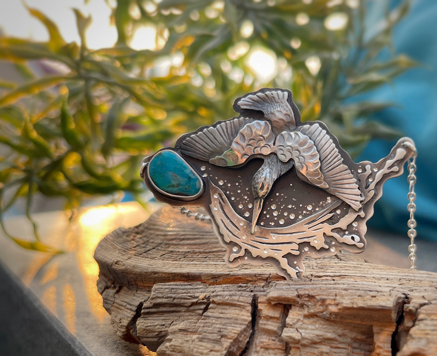 The Splashing Kingfisher Necklace-Turquoise