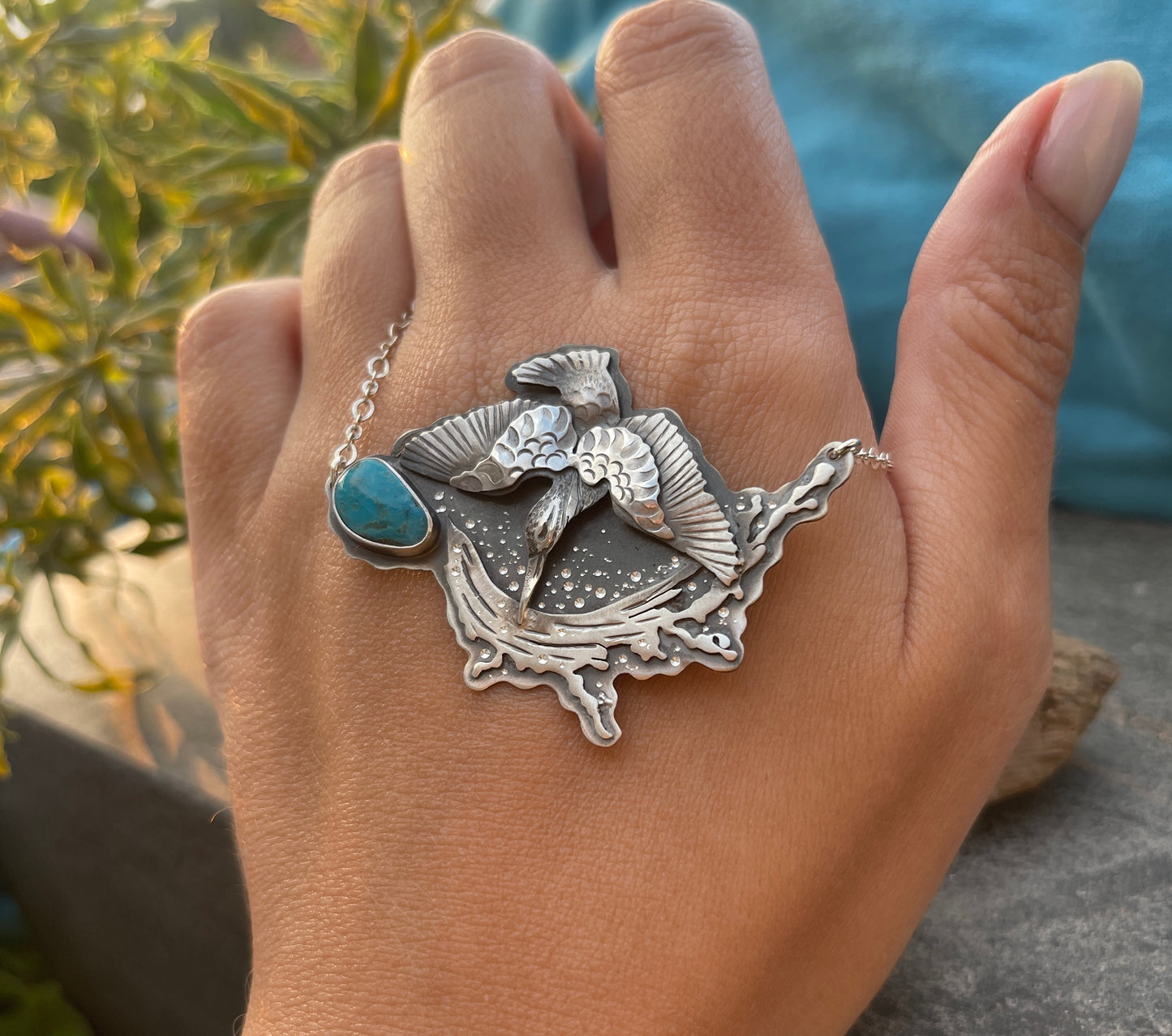 The Splashing Kingfisher Necklace-Turquoise