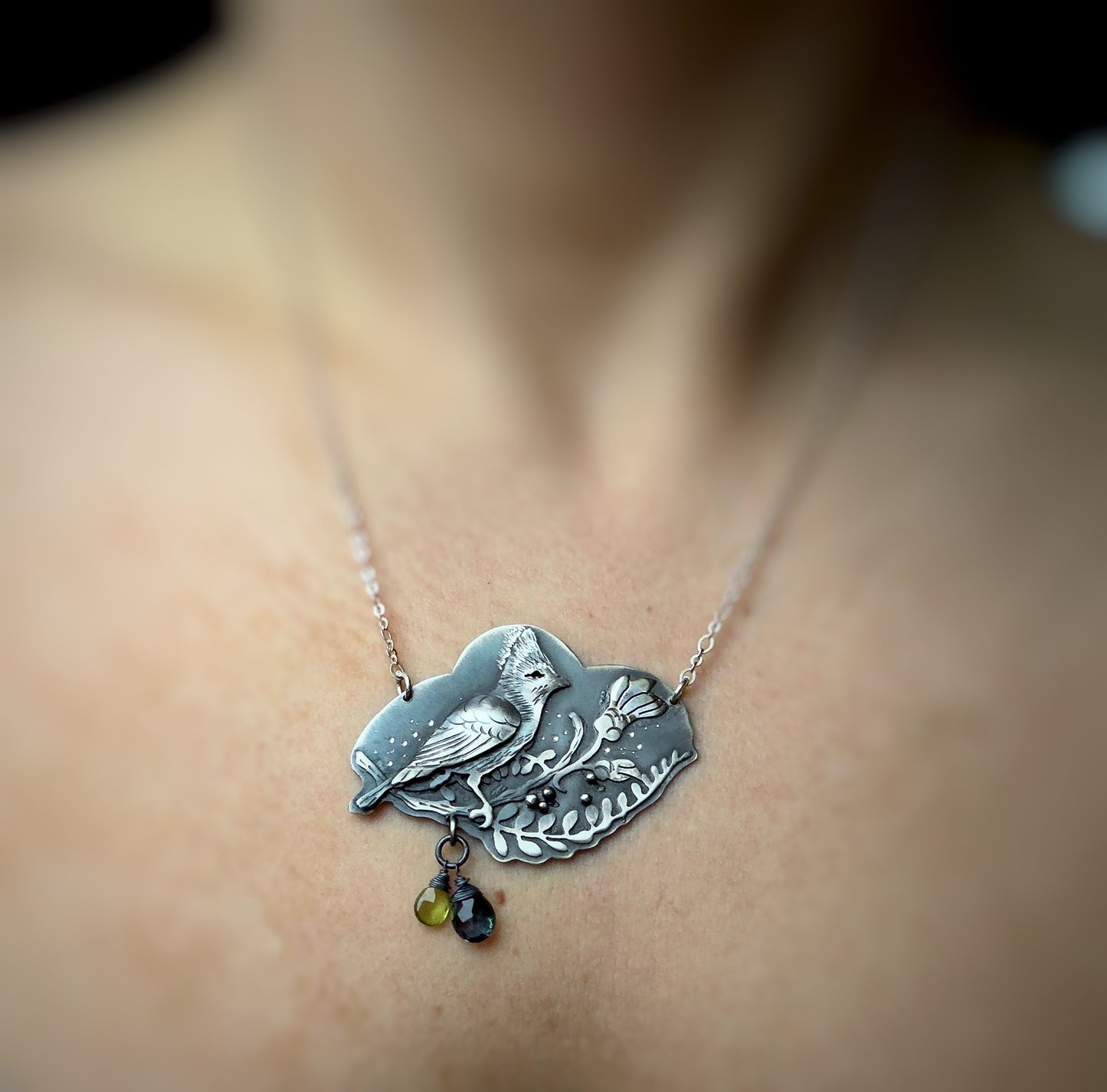 Taiwan yellow tit Necklace- London Blue Topaz & Peridot