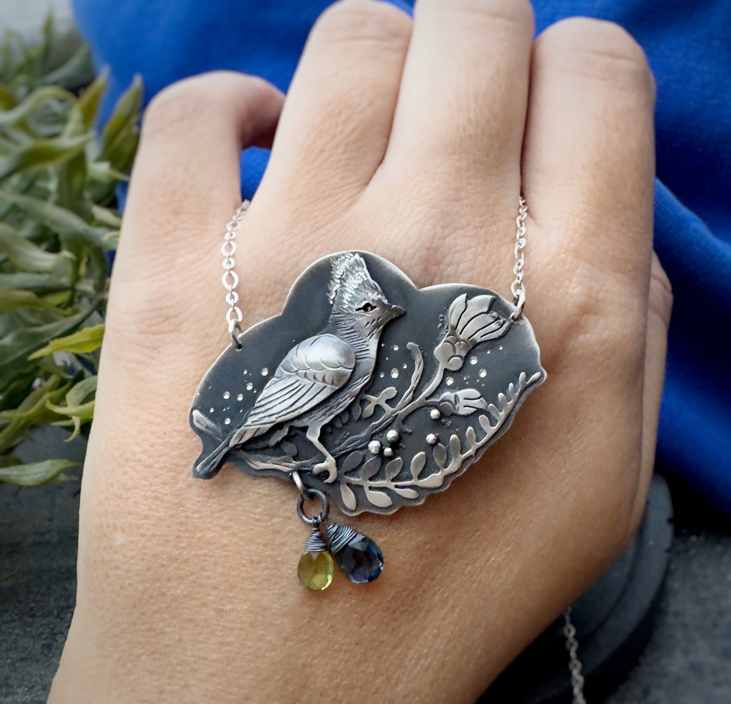 Taiwan yellow tit Necklace- London Blue Topaz & Peridot