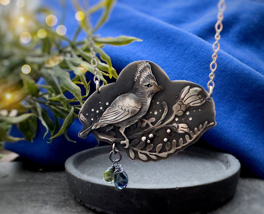 Taiwan yellow tit Necklace- London Blue Topaz & Peridot