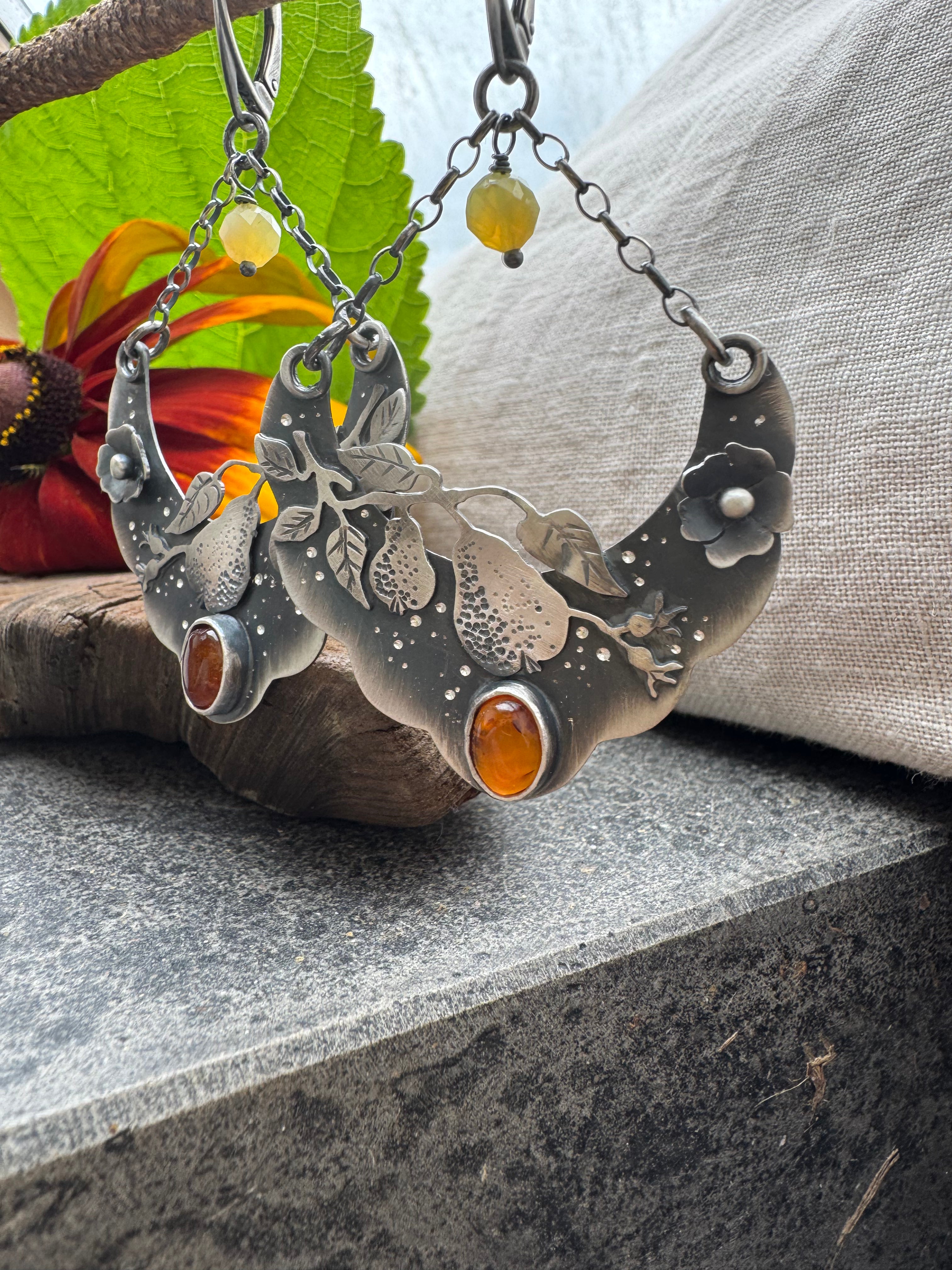The Harvest Arc Earrings - Baltic Amber & Yellow Opal
