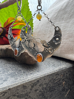 The Harvest Arc Earrings - Baltic Amber & Yellow Opal
