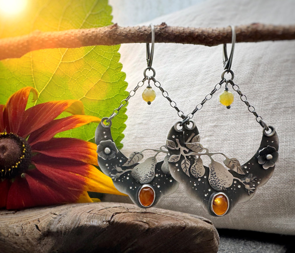 The Harvest Arc Earrings - Baltic Amber & Yellow Opal