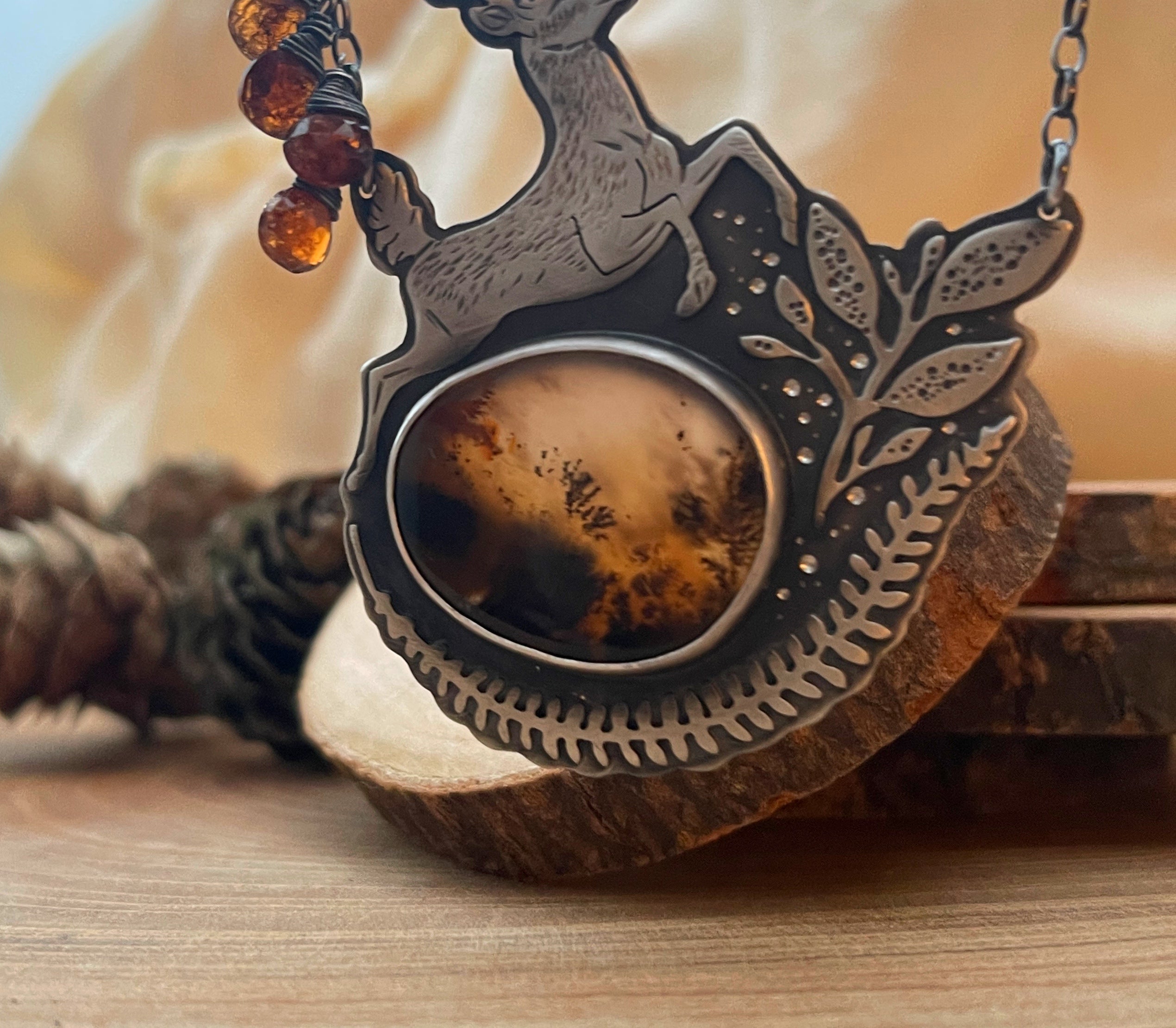 The Deer Necklace with Dendritic Agate