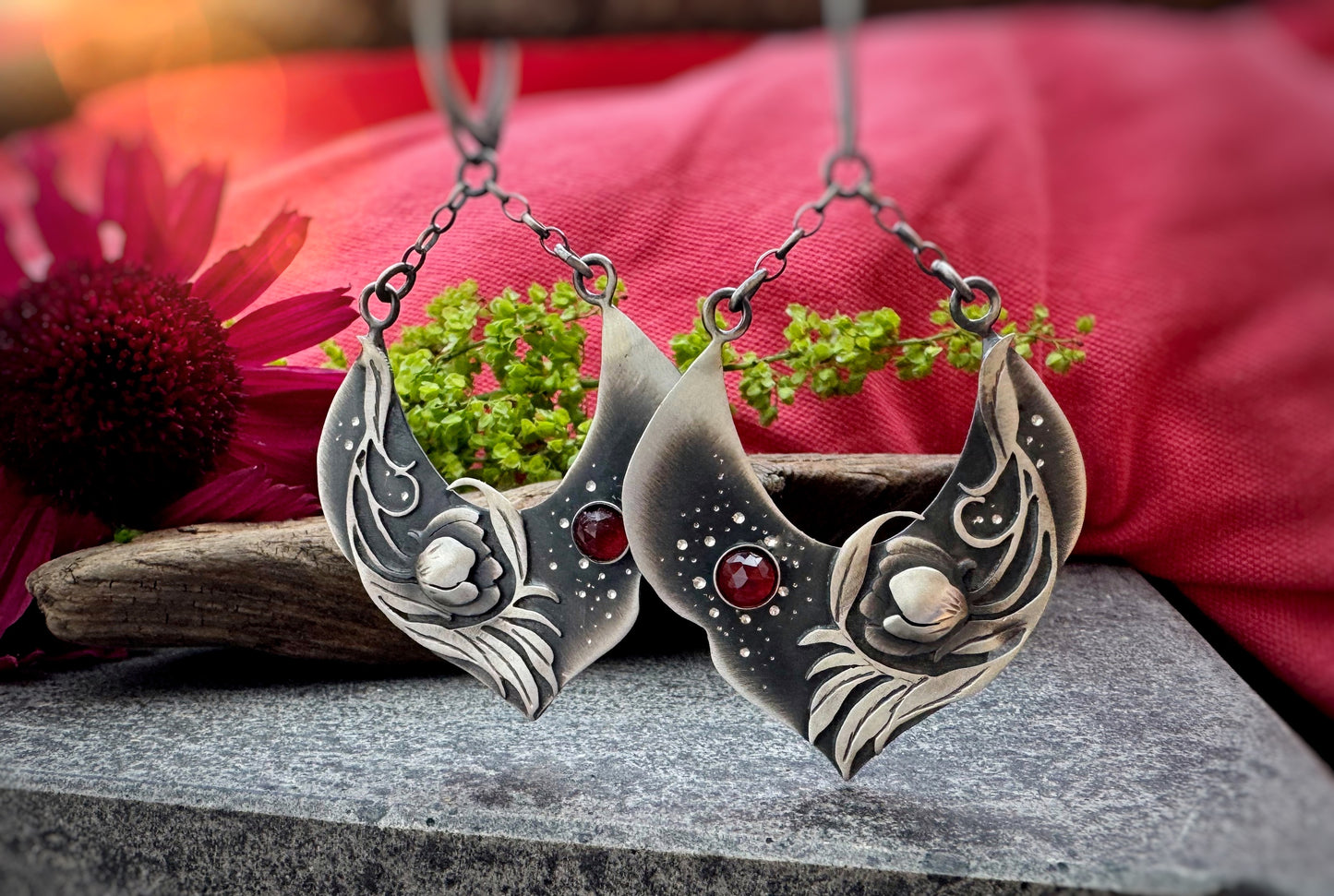 SPECIAL- The August Arc Earrings - Red Garnet