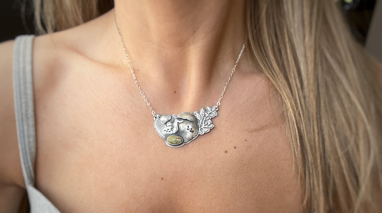 The Mother Wolf Necklace- Green Royston Turquoise