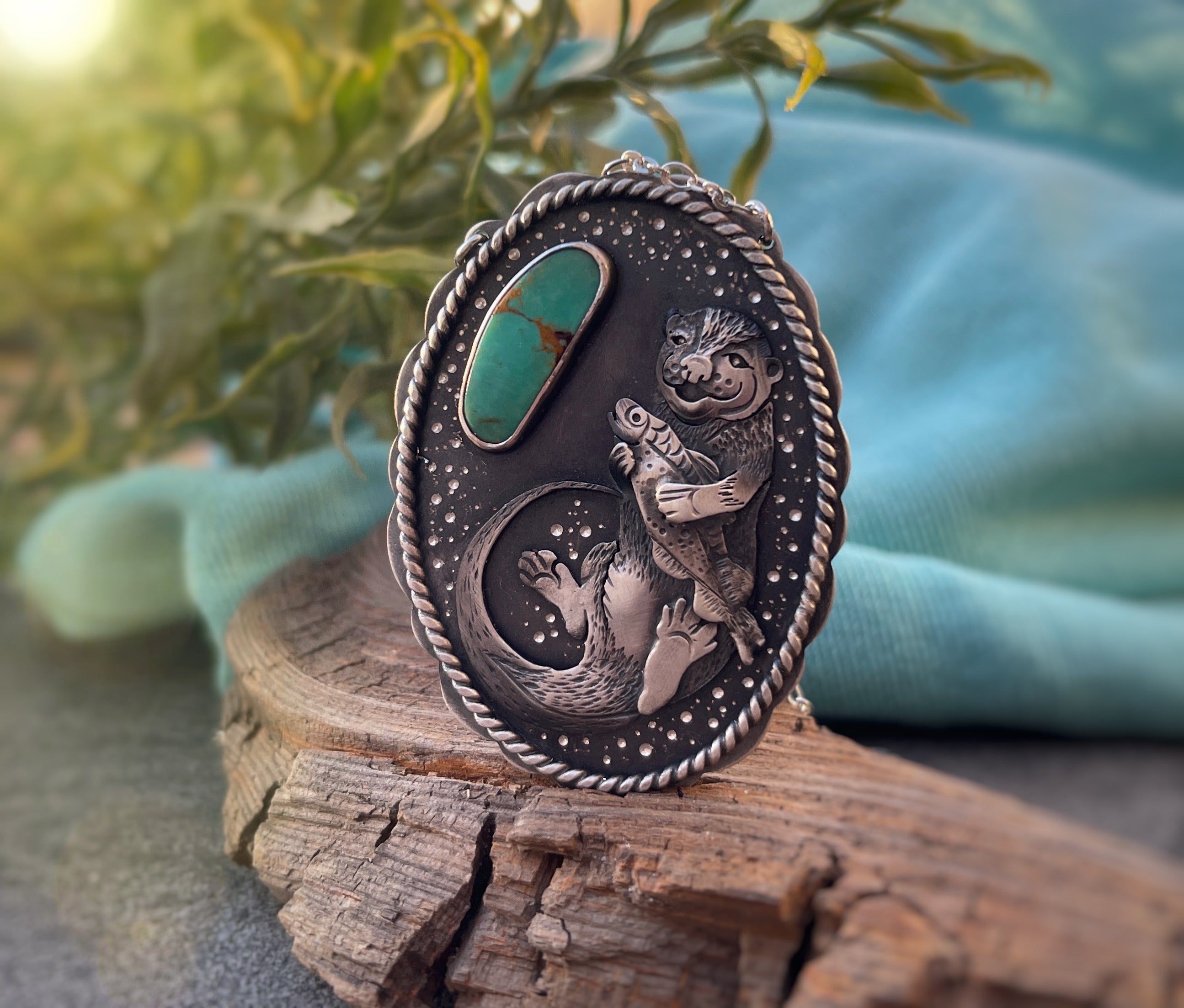 The Happy Otter & The Fish- Turquoise Necklace