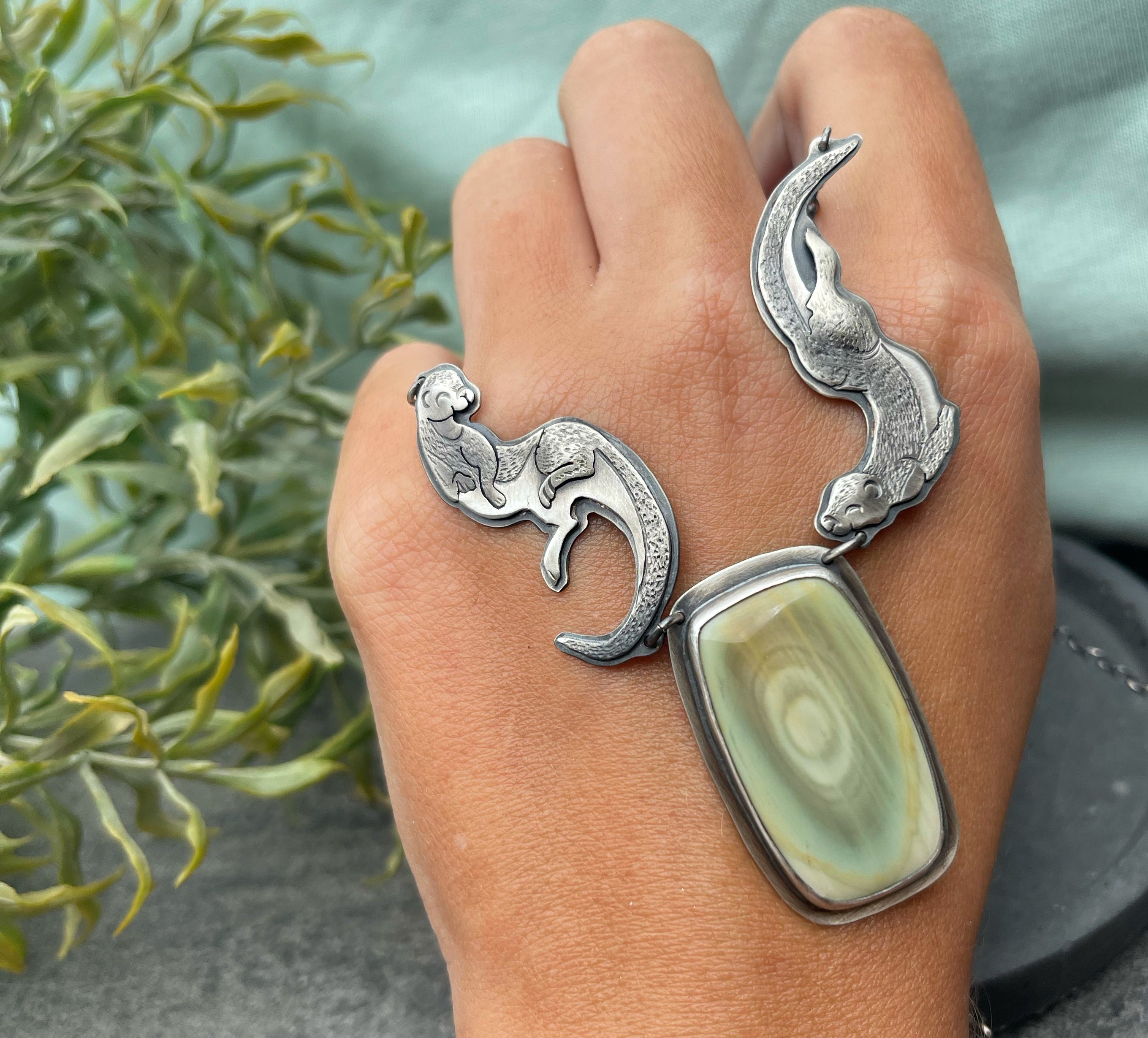 The Playful Otters & Imperial Jasper Necklace