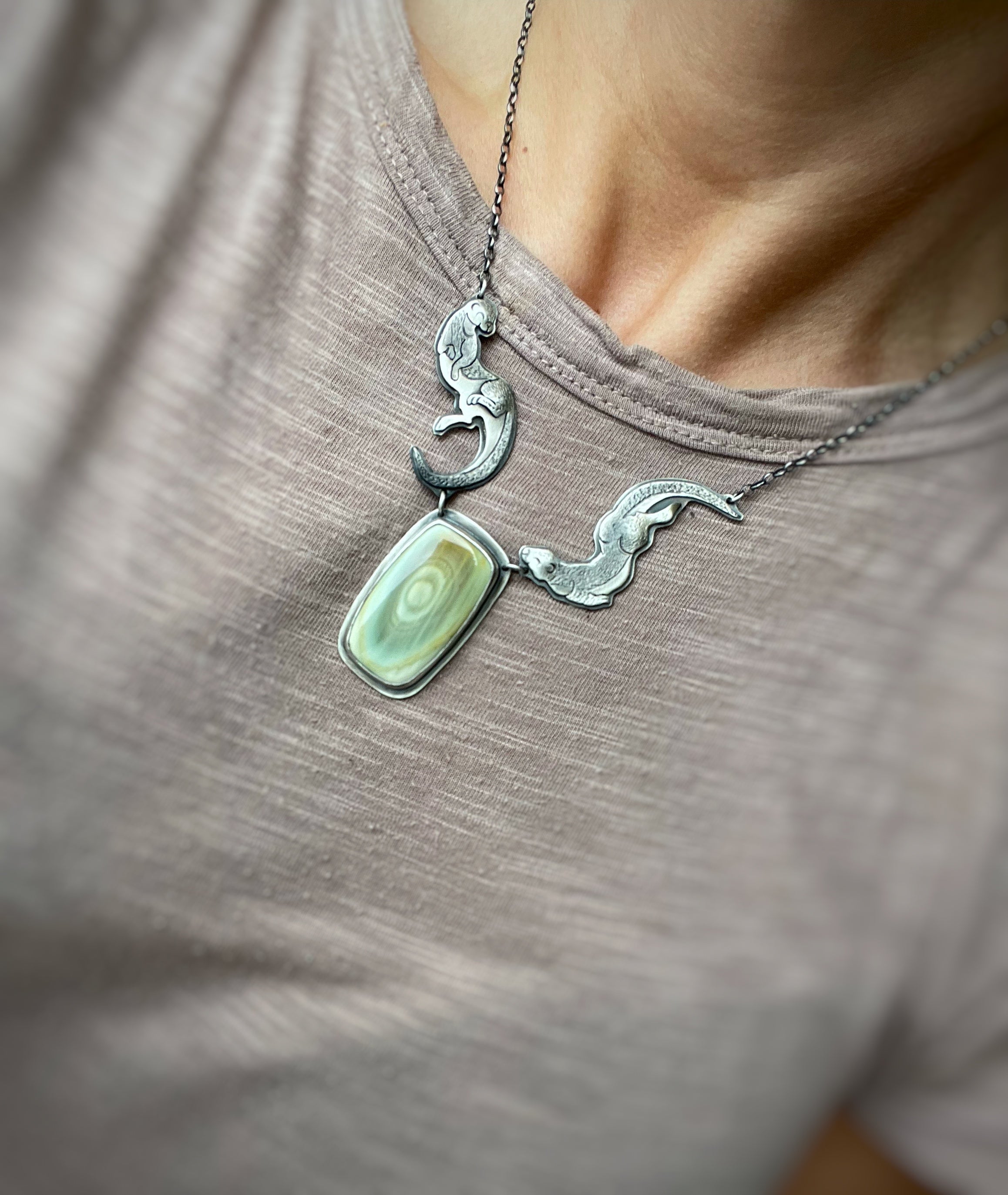 The Playful Otters & Imperial Jasper Necklace