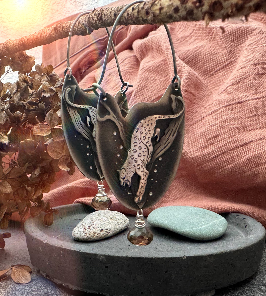The Cheetah & Lemon Smokey Quartz Earrings