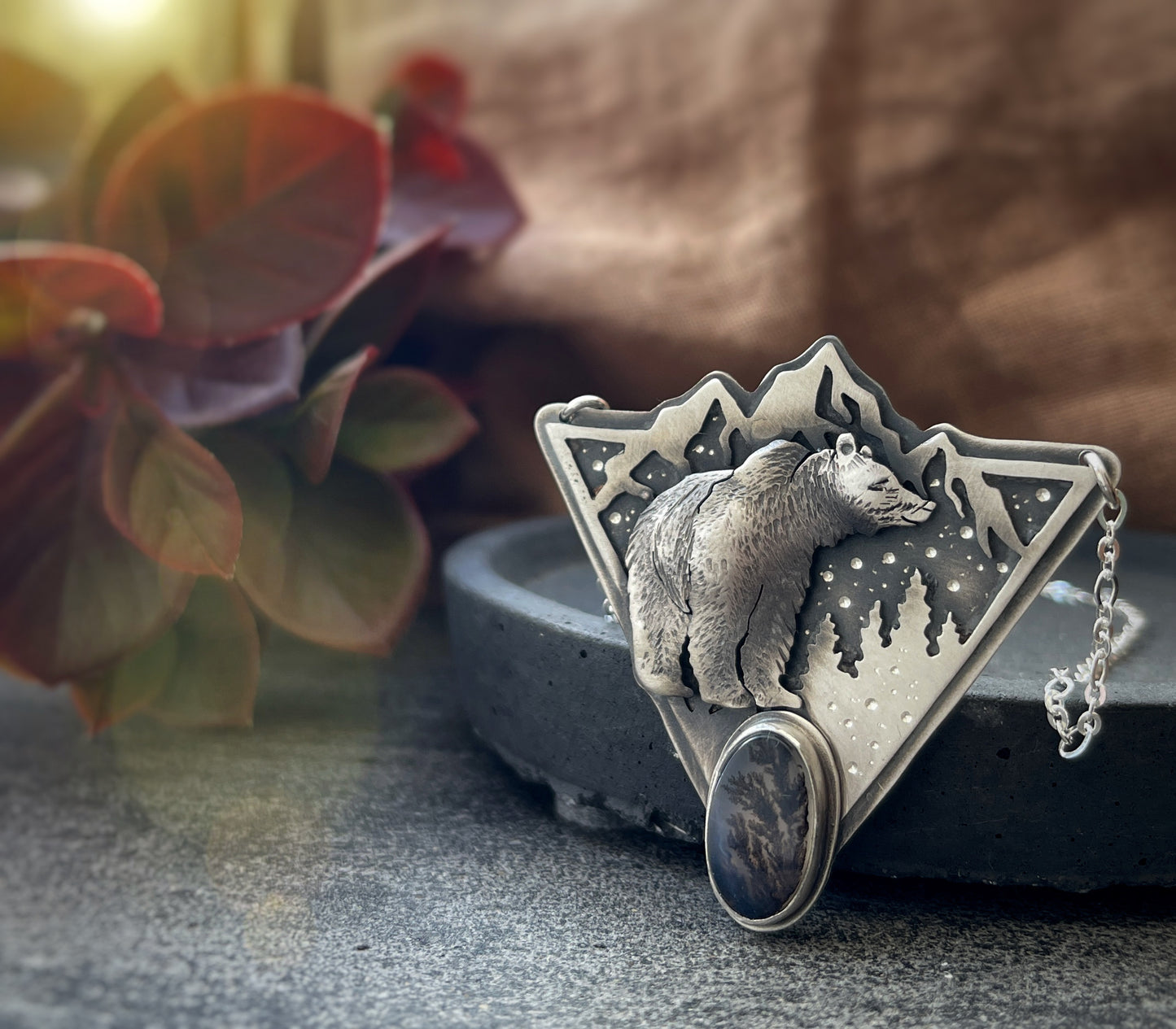 The Bear & Mointains Totem Necklace- Rutilated Quartz
