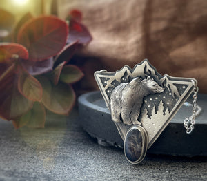 The Bear & Mointains Totem Necklace- Rutilated Quartz
