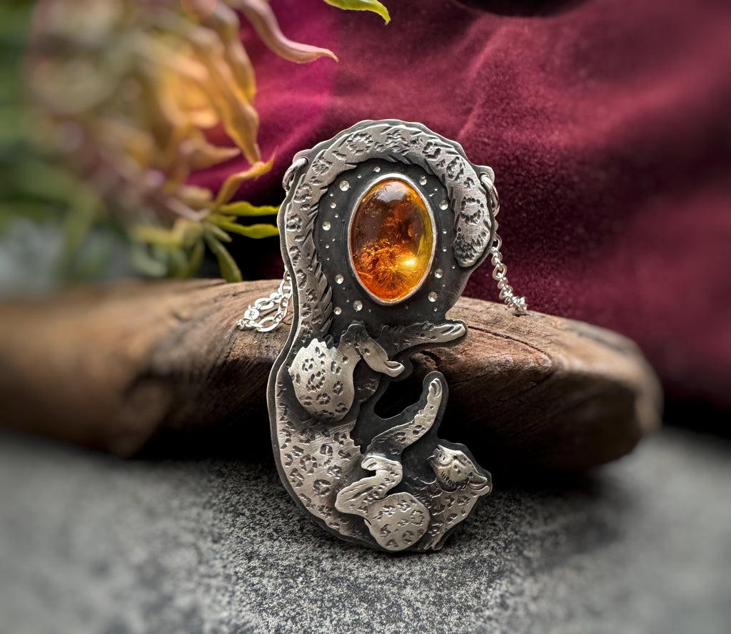 The Leopard & Baltic Amber Necklace