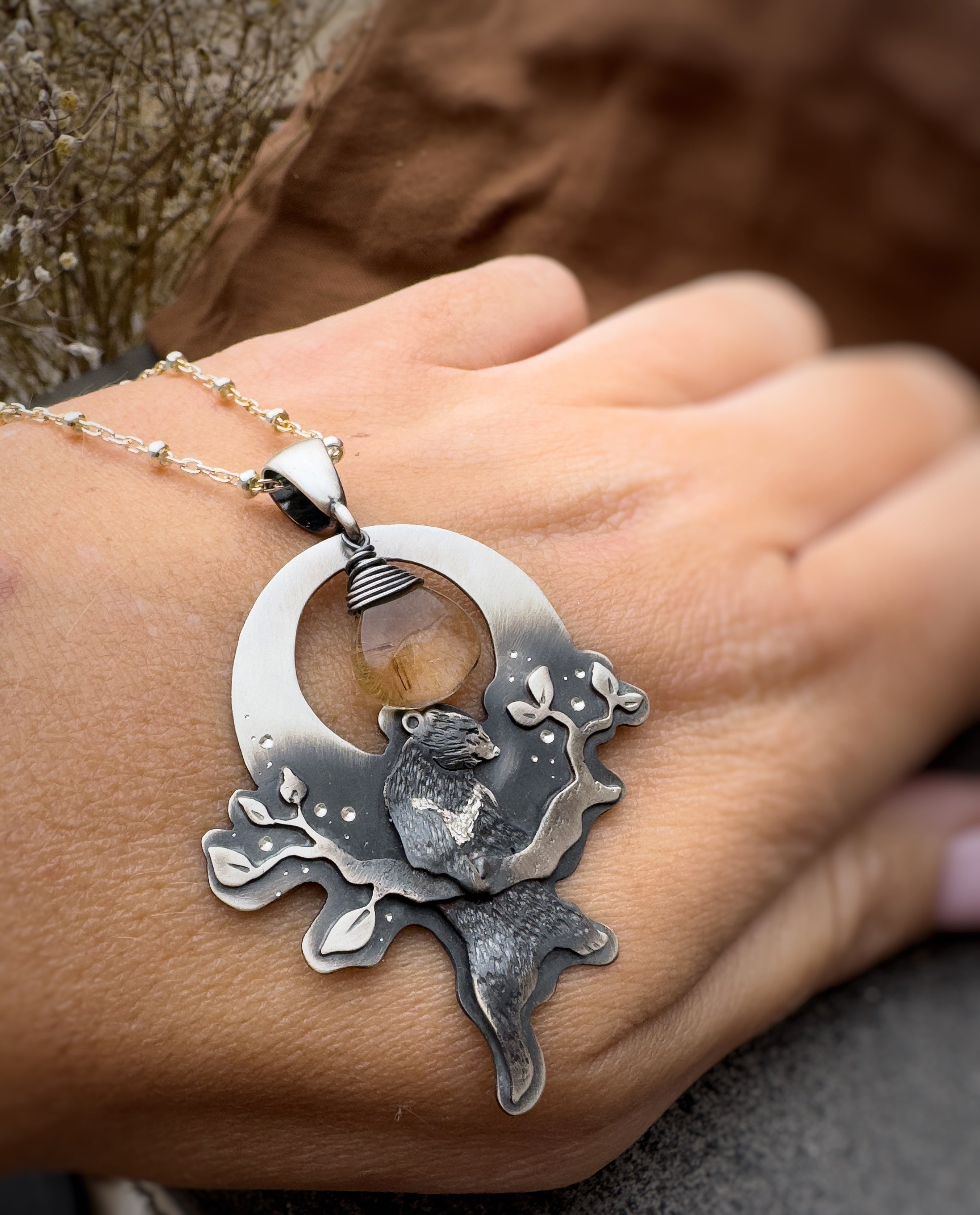 The Formosan Black Bear & Golden Rutile Quartz Necklace